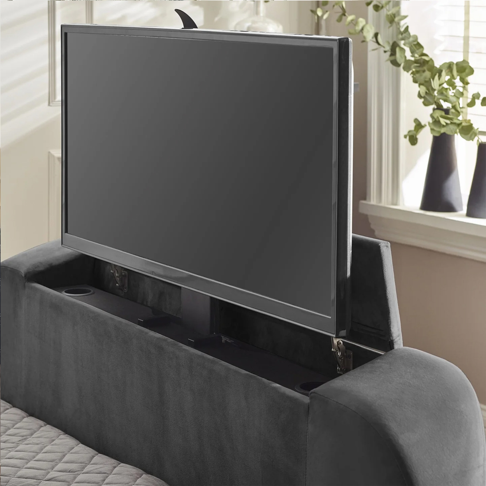 Celina Fabric Side Lift Ottoman Super King Size TV Bed - Dark Grey