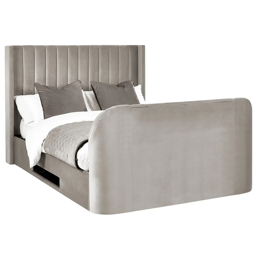Celina Fabric Side Lift Ottoman Super King Size TV Bed - Light Grey