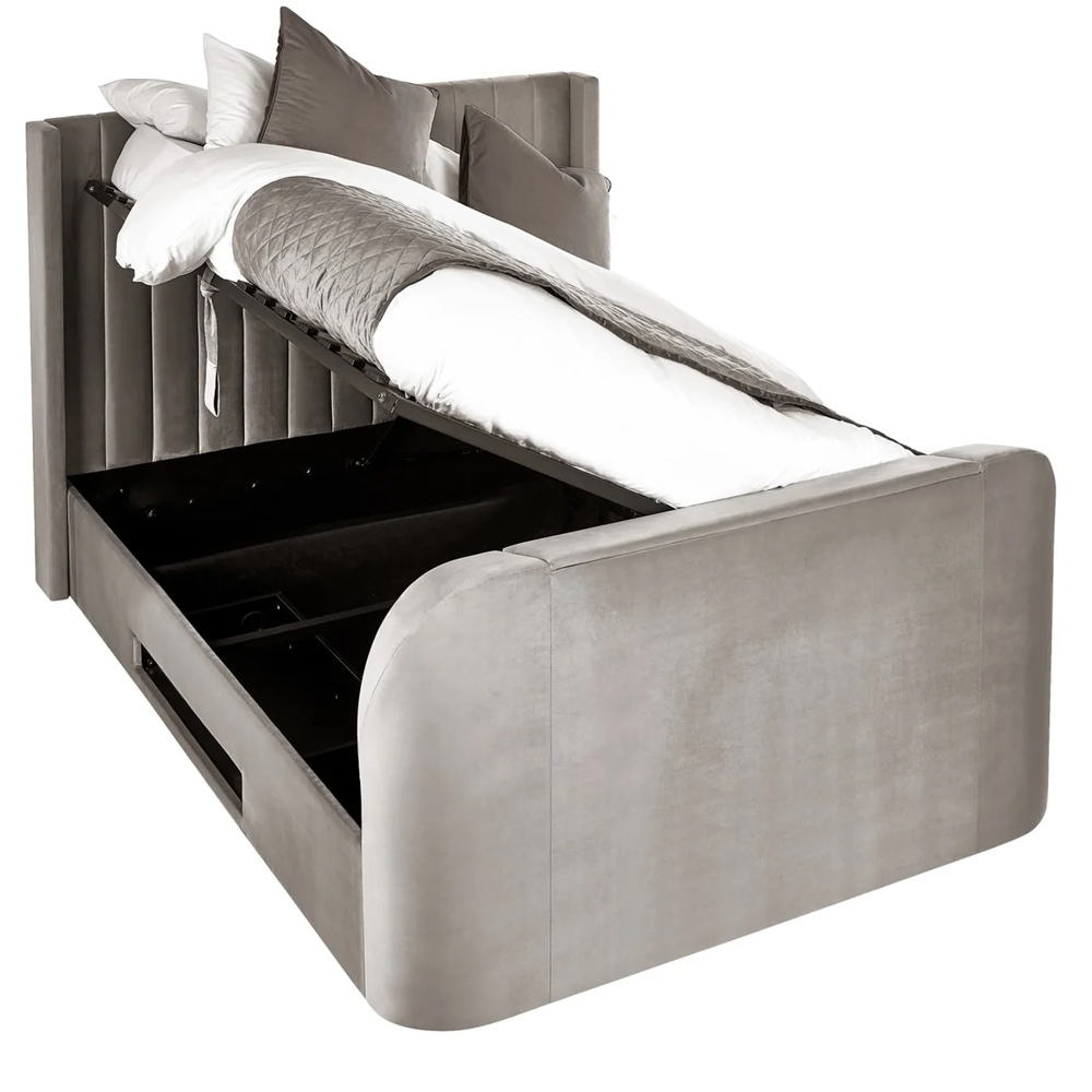 Celina Fabric Side Lift Ottoman Super King Size TV Bed - Light Grey