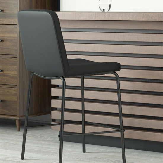 Celina Faux Leather Bar Stool With Metal Frame In Black