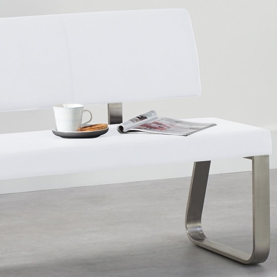 Calinok Large Faux Leather Dining Bench With Back In White_2