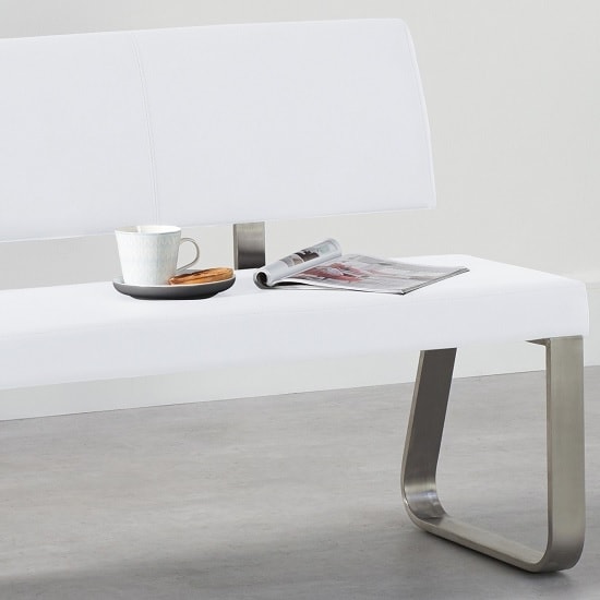 White Leather Dining Bench With Back Calinok Large Faux Leather Dining Bench With Back In White | Furniture
