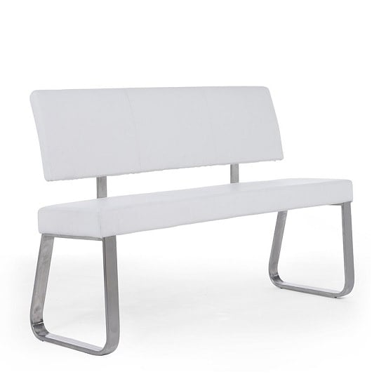 Calinok Large Faux Leather Dining Bench With Back In White_3