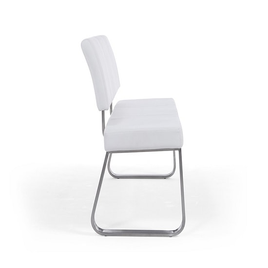 Calinok Large Faux Leather Dining Bench With Back In White Furniture