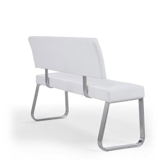 Calinok Large Faux Leather Dining Bench With Back In White Furniture