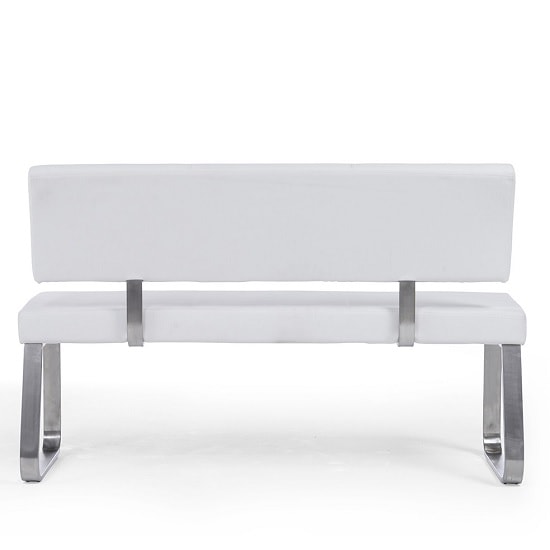 Calinok Large Faux Leather Dining Bench With Back In White Furniture