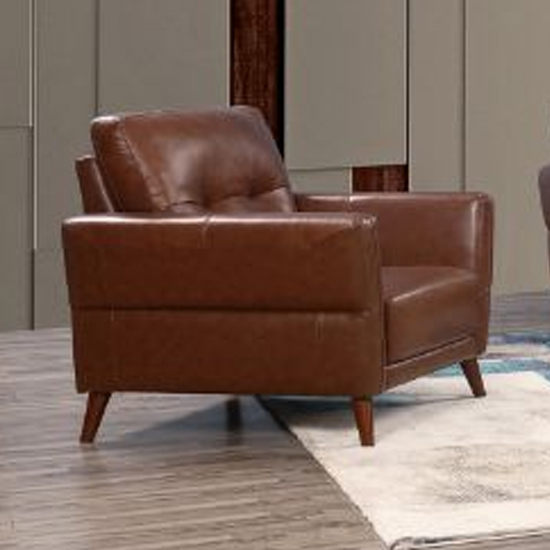 Photo of Celina leather 1 seater sofa in saddle with tapered legs