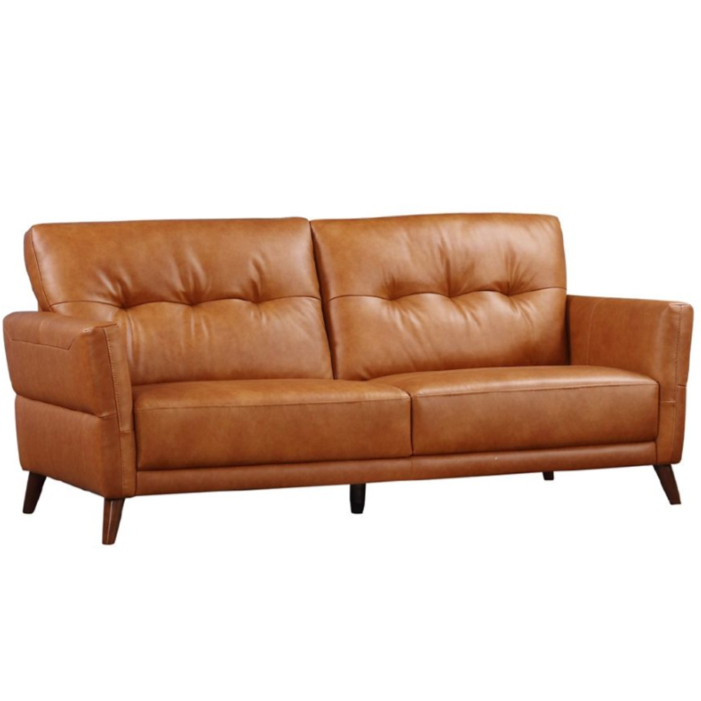 celina leather 3 seater sofa with tapered legs in tan-image-96841