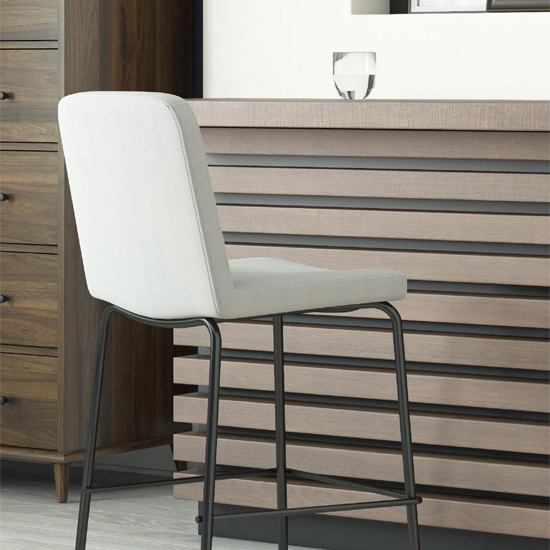 Celina Linen Fabric Bar Stool With Metal Frame In Grey