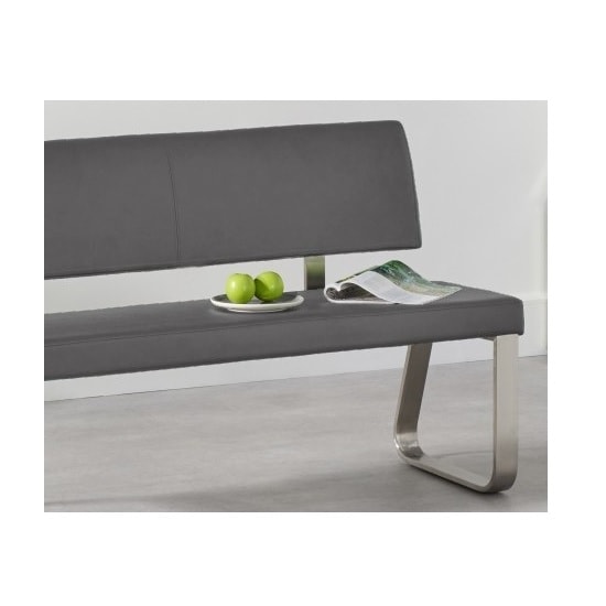 Calinok Medium Faux Leather Dining Bench With Back In Grey_2