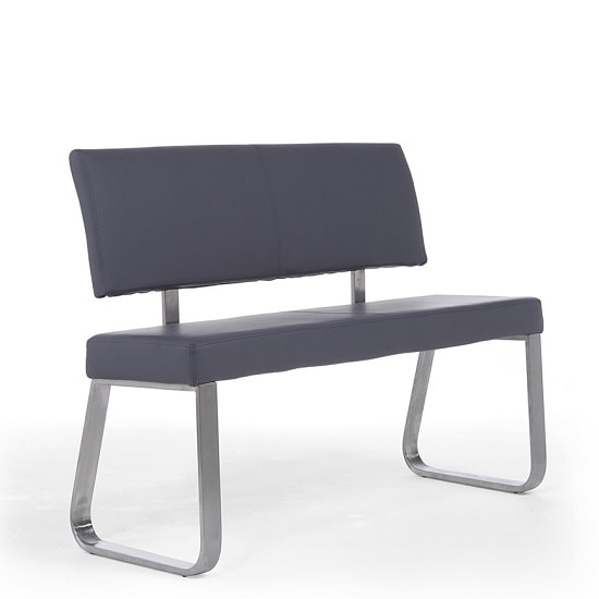 Calinok Medium Faux Leather Dining Bench With Back In Grey_3