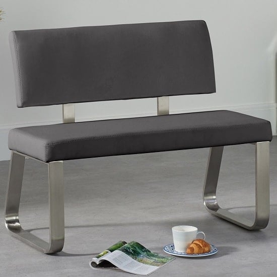 Calinok Small Dining Bench In Grey Faux, Faux Leather Dining Bench