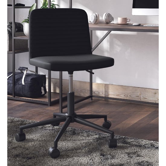 Product photograph of Celina Swivel Faux Leather Home And Office Chair In Black from Furniture in Fashion