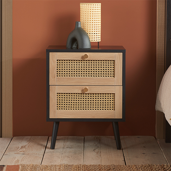 Photo of Coralie wooden bedside cabinet with 2 drawers in black