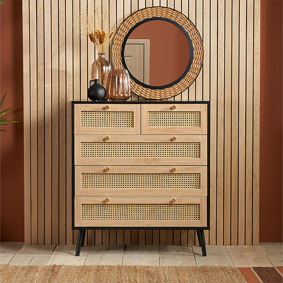 Photo of Coralie wooden chest of 5 drawers in black
