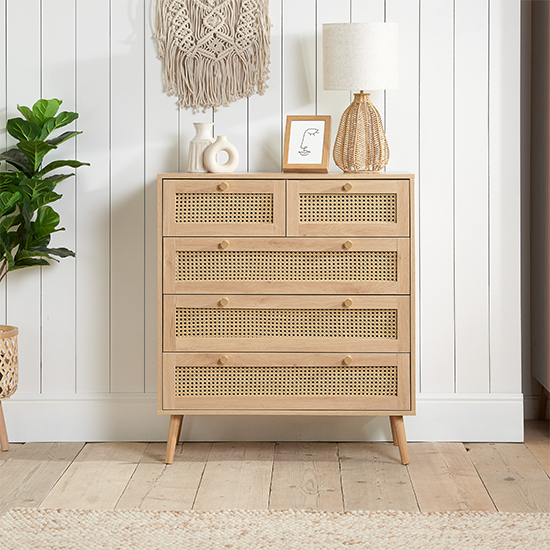 Photo of Coralie wooden chest of 5 drawers in oak
