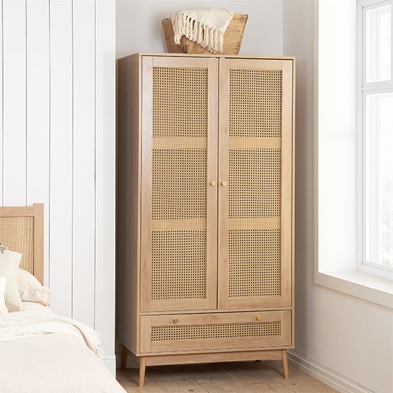 Photo of Coralie wooden wardrobe with 2 doors and 1 drawer in oak