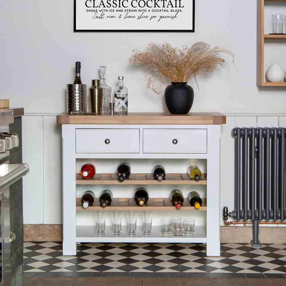 Celina Wooden Wine Rack With 2 Drawers In Oak And White_Discontinued