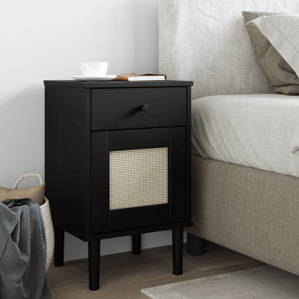 Celle Pinewood Bedside Cabinet With 1 Door 1 Drawer In Black