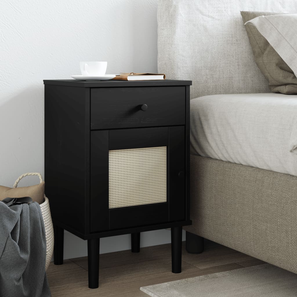 Read more about Celle pinewood bedside cabinet with 1 door 1 drawer in black