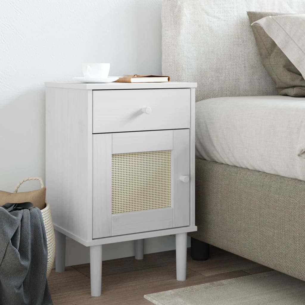 Celle Pinewood Bedside Cabinet With 1 Door 1 Drawer In White