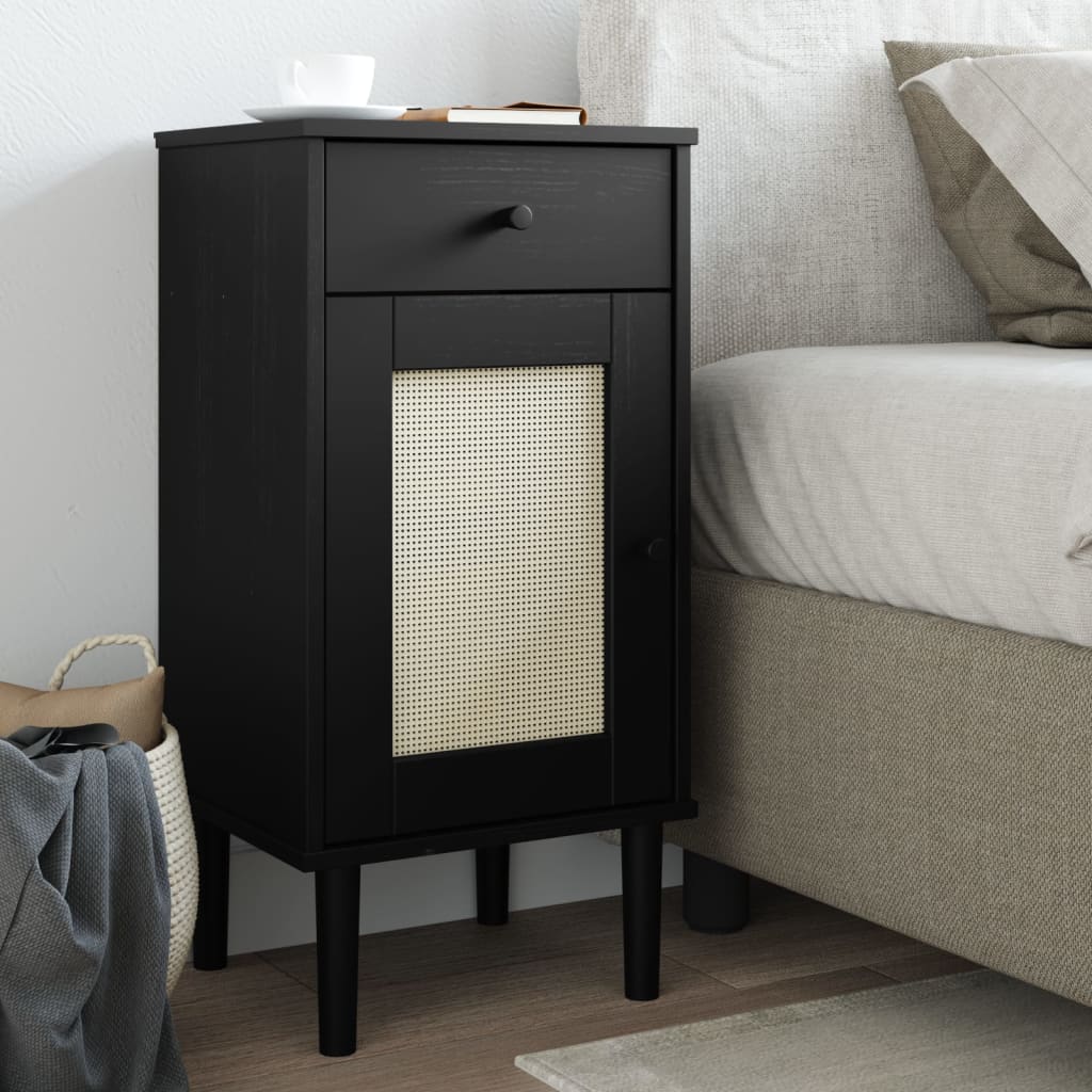 Celle Pinewood Bedside Cabinet Tall 1 Door 1 Drawer In Black