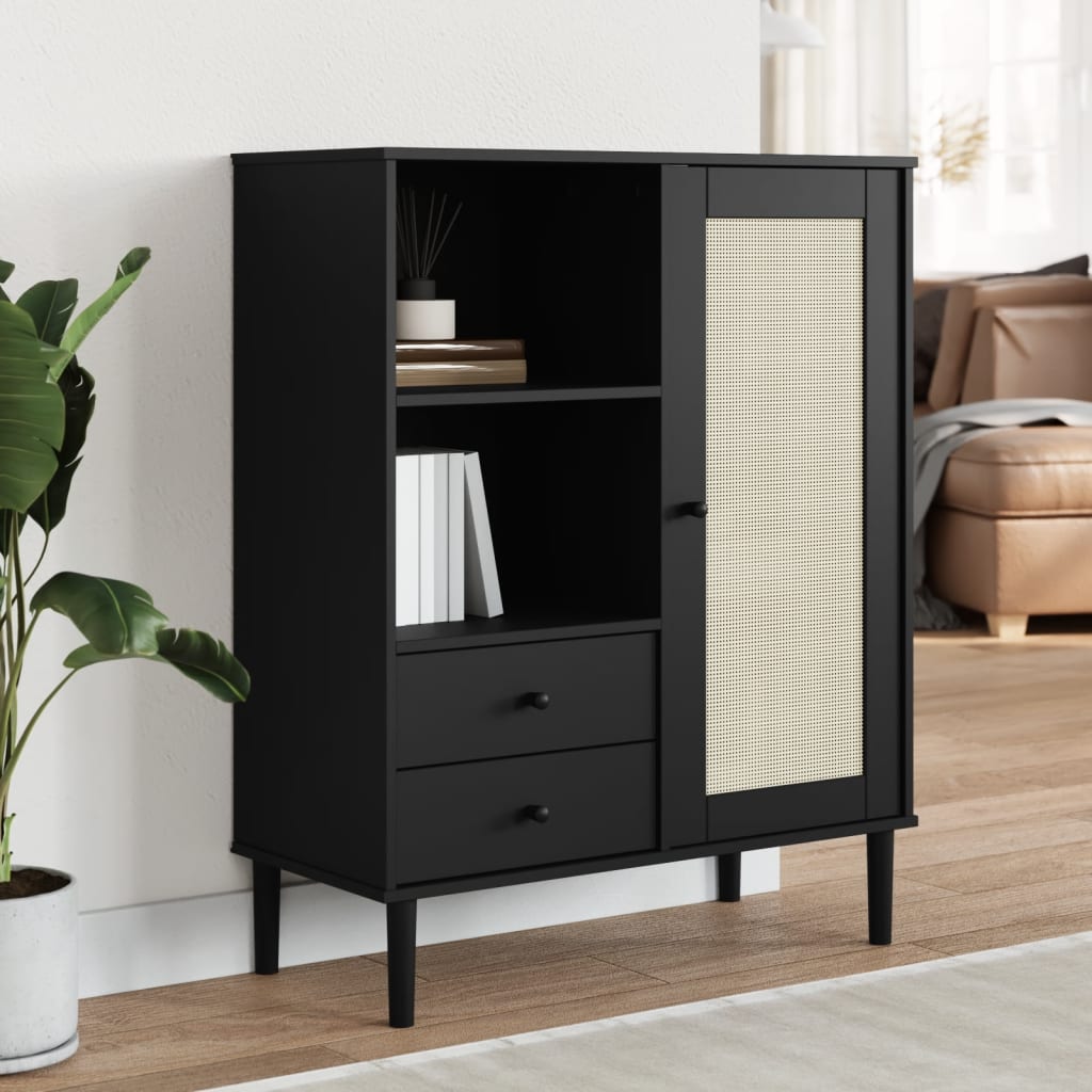 Product photograph of Celle Pinewood Highboard With 1 Door 2 Drawers In Black from Furniture in Fashion