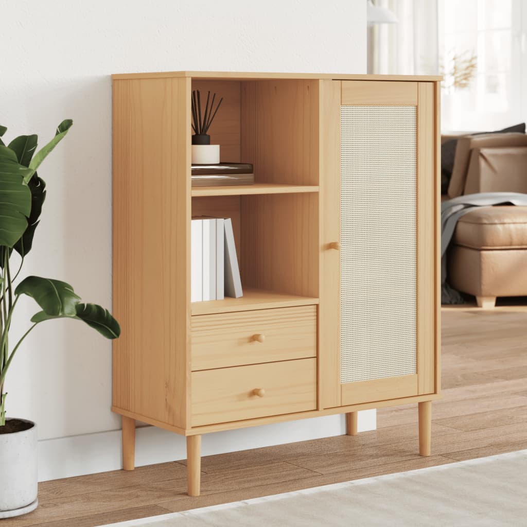 Celle Pinewood Highboard With 1 Door 2 Drawers In Brown