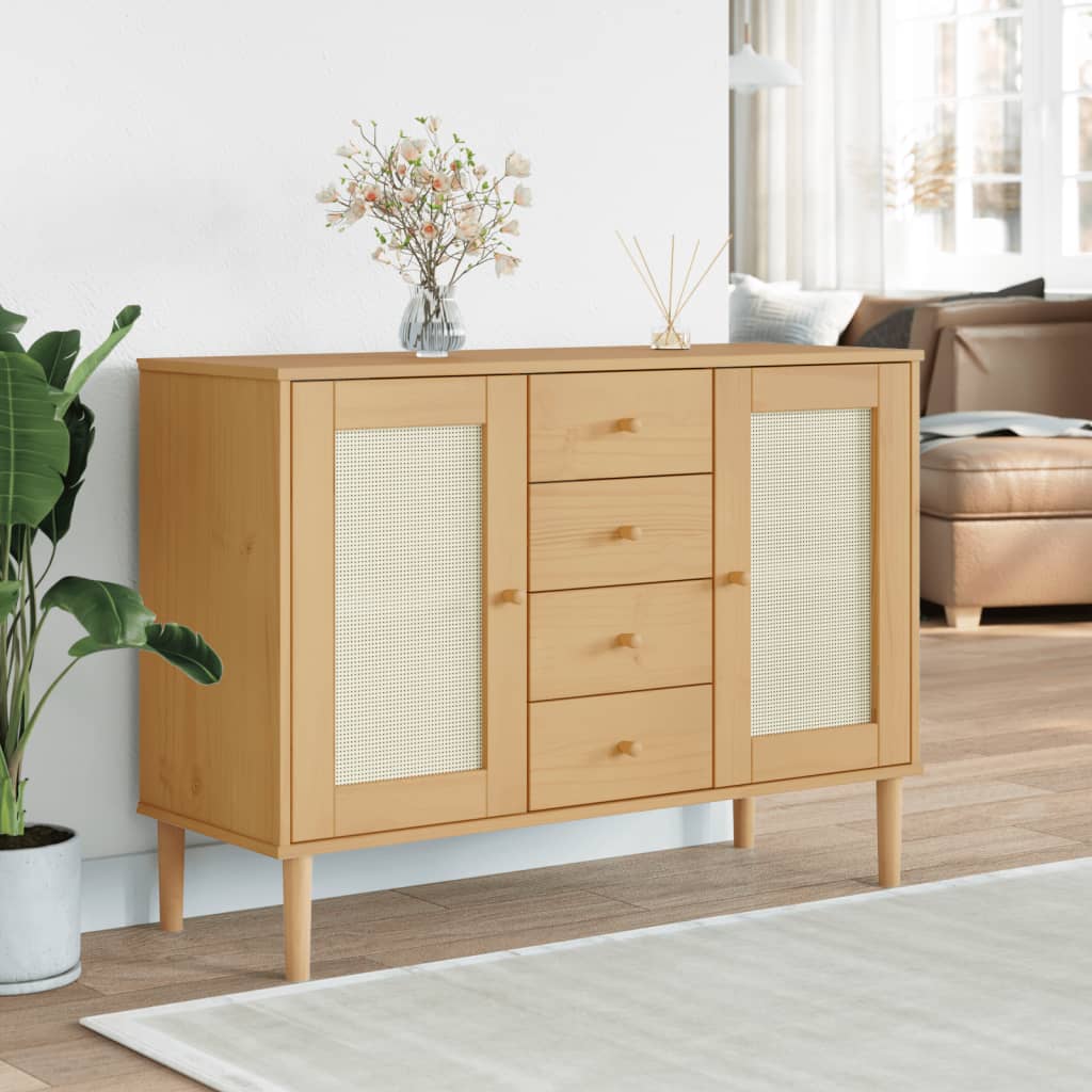 Read more about Celle pinewood sideboard with 2 doors 4 drawers in brown