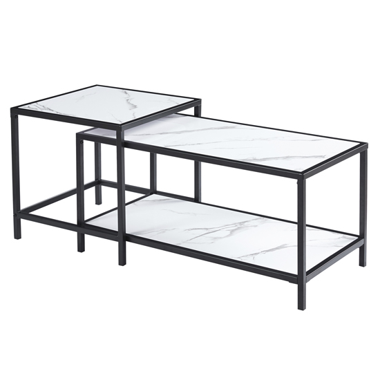 Read more about Celle wooden coffee table and side table in white marble effect