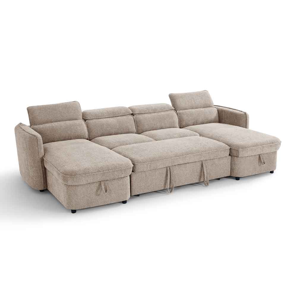 Celmora Fabric U Shape Corner Sofabed in Beige