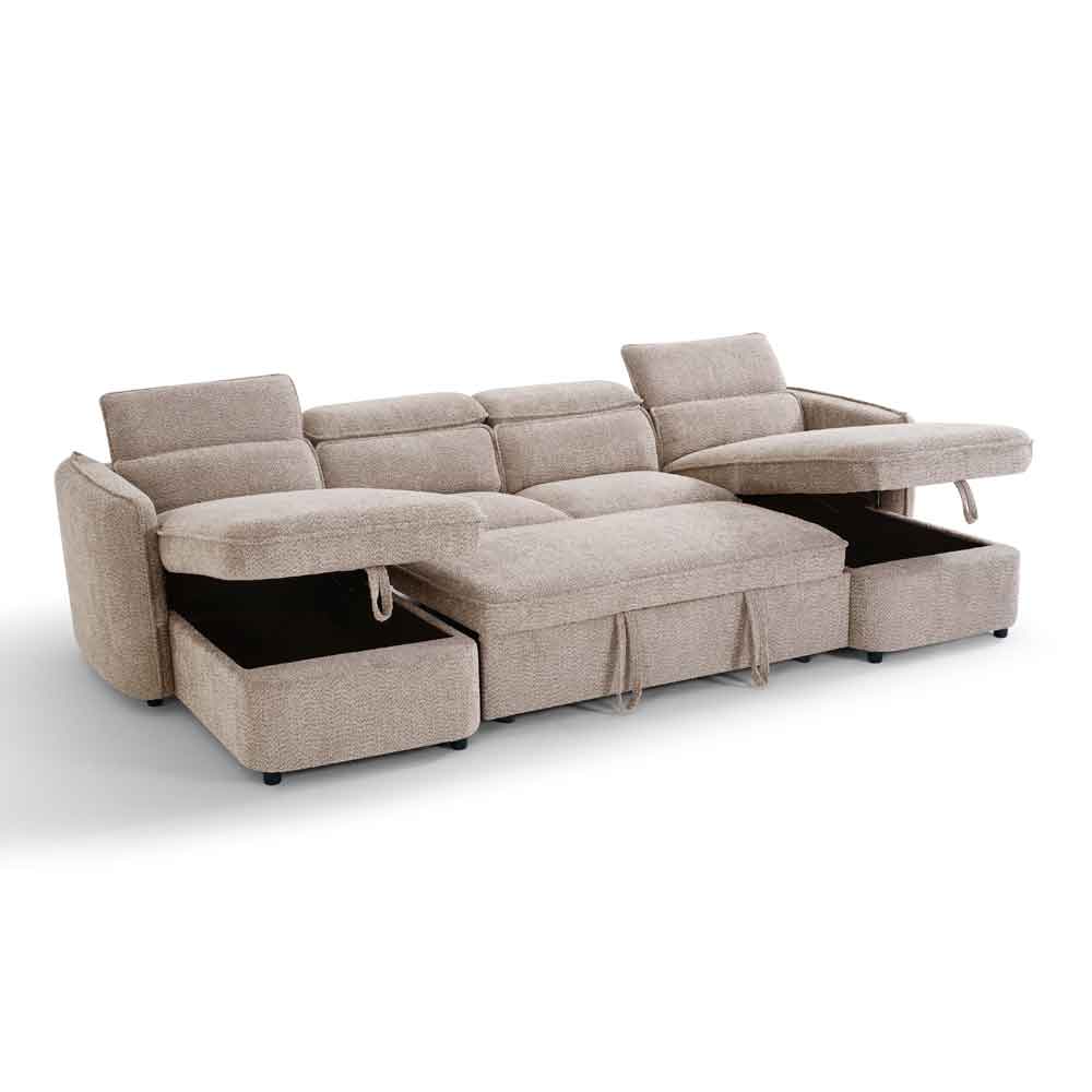 Celmora Fabric U Shape Corner Sofabed in Beige