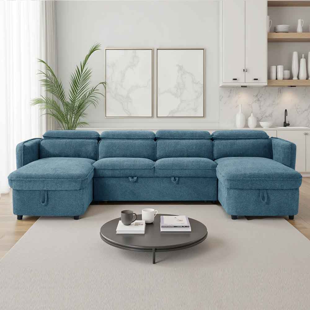 Celmora Fabric U Shape Corner Sofabed in Blue