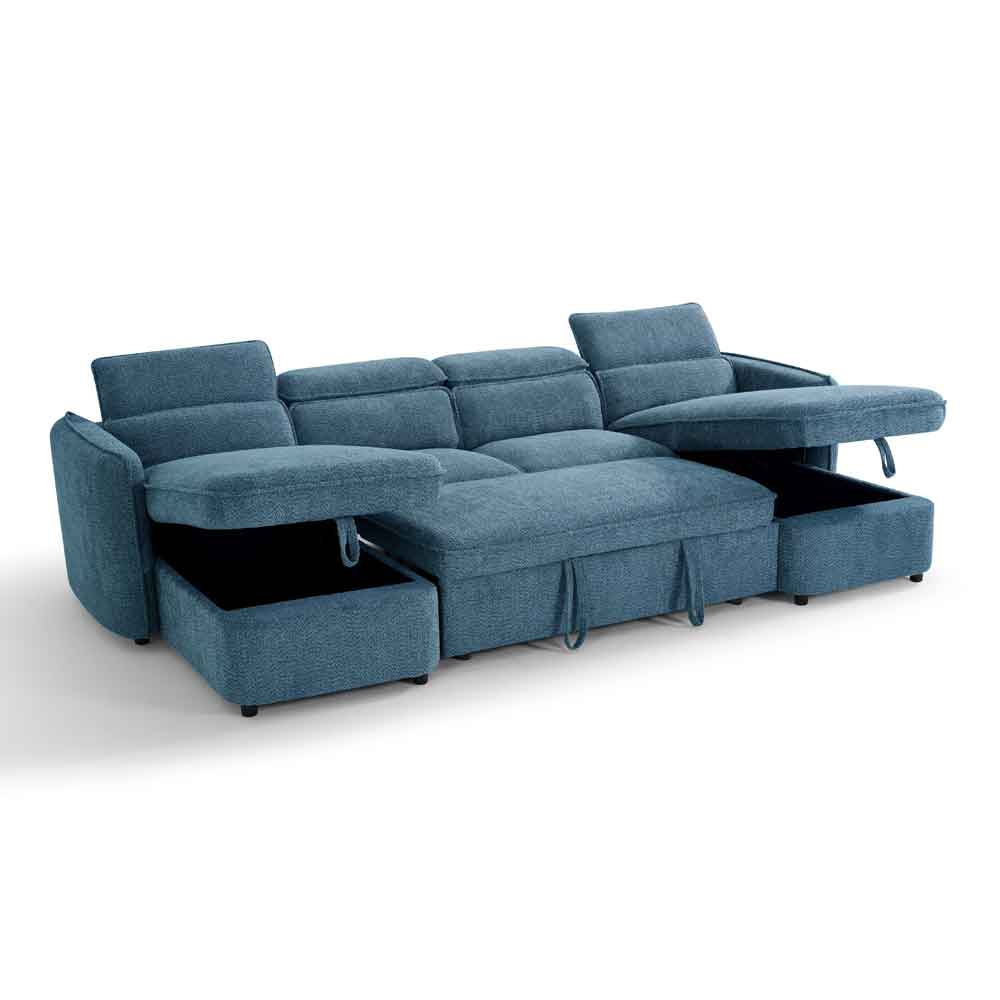 Celmora Fabric U Shape Corner Sofabed in Blue