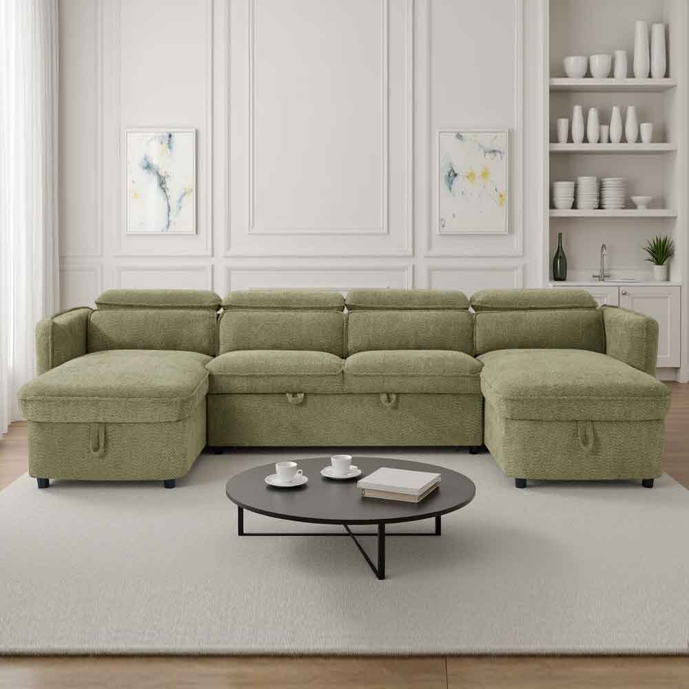 Celmora Fabric U Shape Corner Sofabed in Green