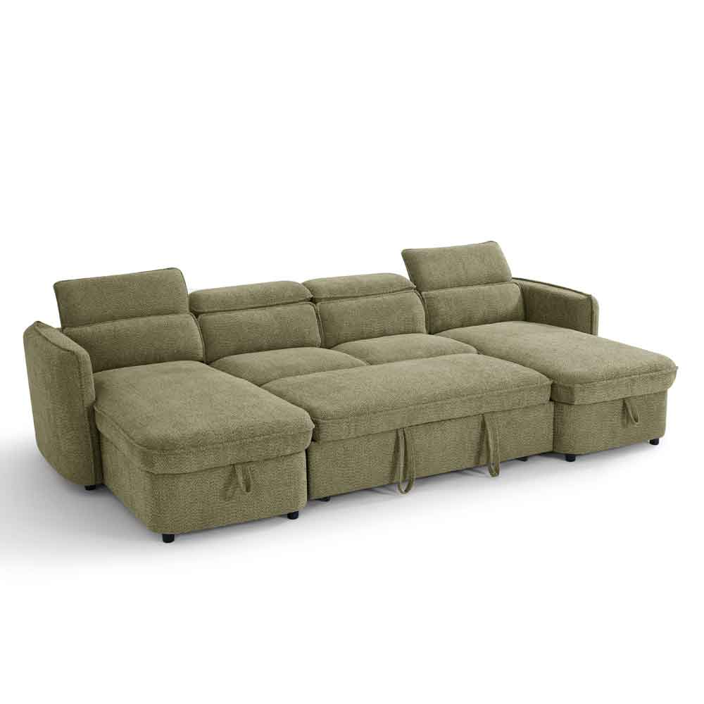 Celmora Fabric U Shape Corner Sofabed in Green