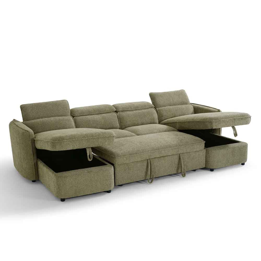 Celmora Fabric U Shape Corner Sofabed in Green