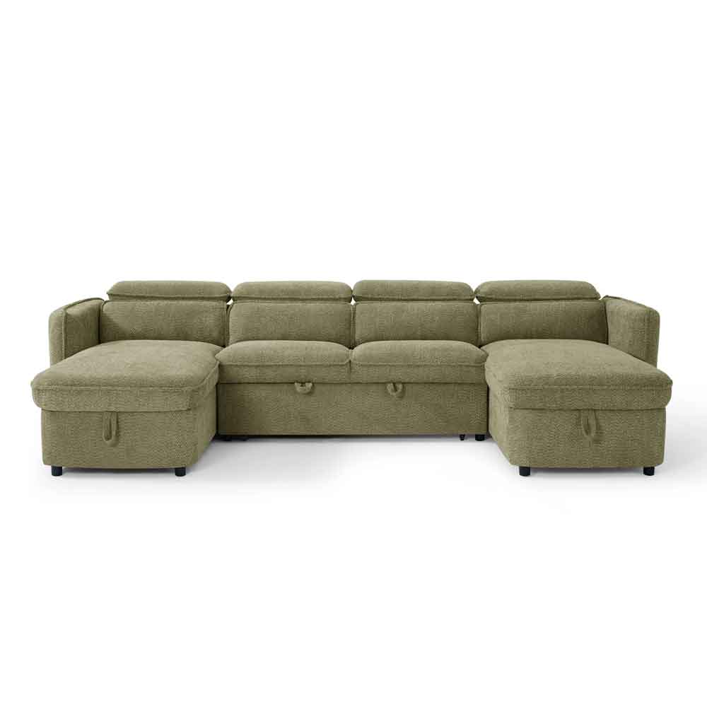 Celmora Fabric U Shape Corner Sofabed in Green