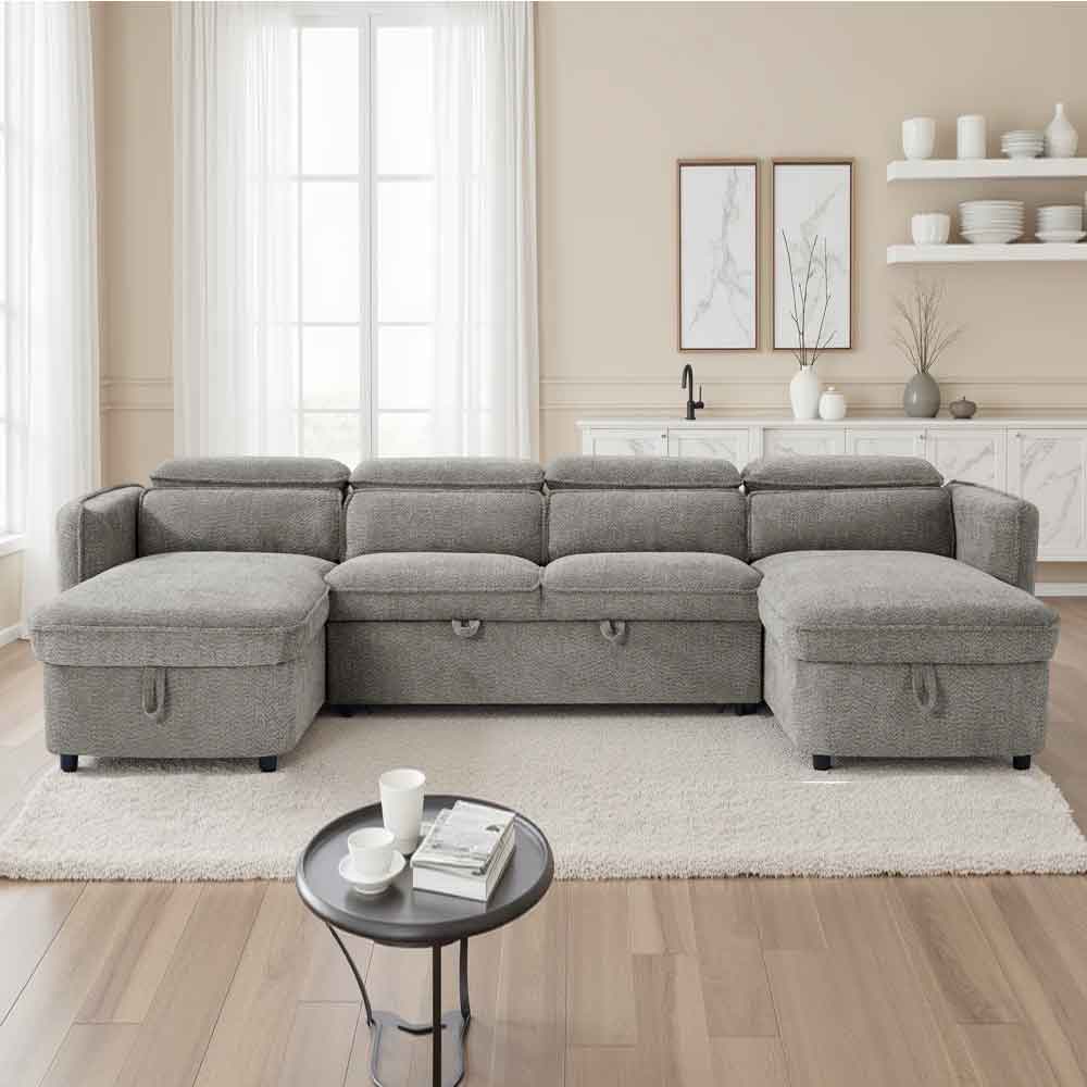 Celmora Fabric U Shape Corner Sofabed in Grey