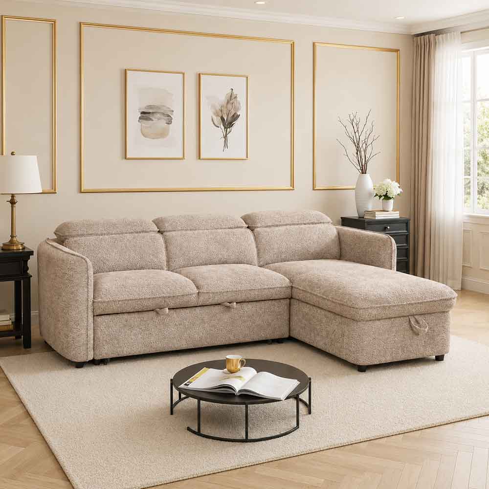 Celmora Fabric Universal Corner Sofabed in Beige