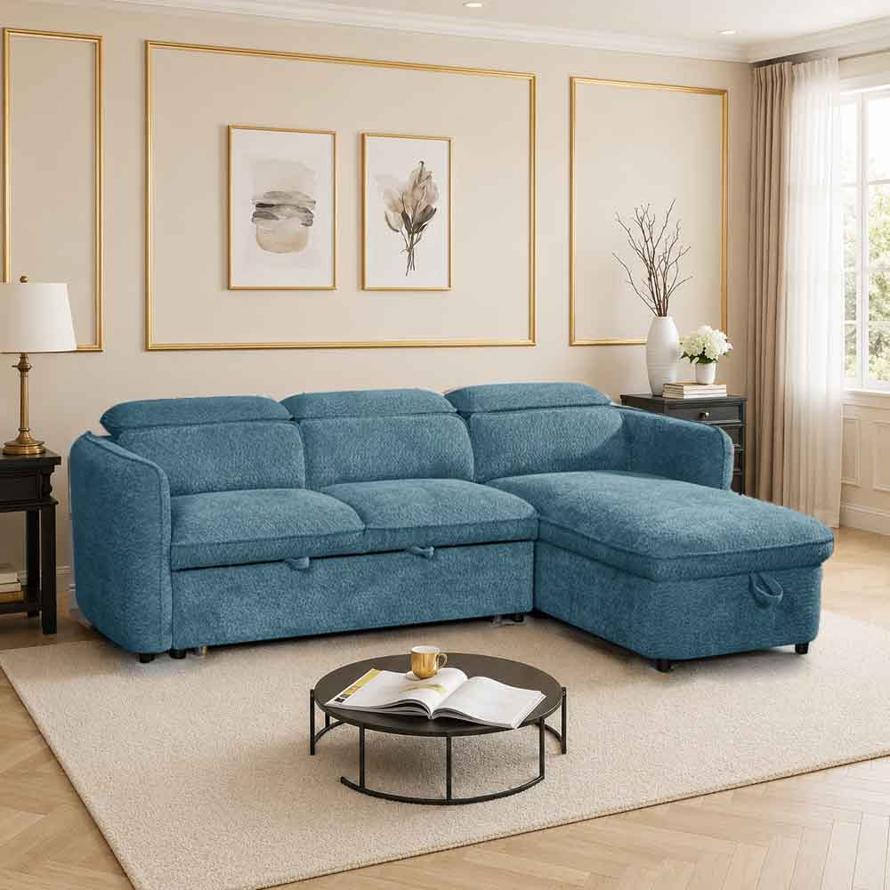 Celmora Fabric Universal Corner Sofabed in Blue