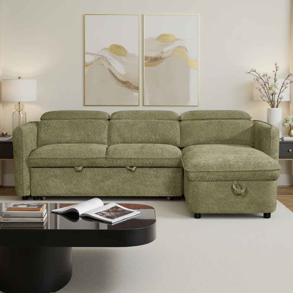 Celmora Fabric Universal Corner Sofabed in Green