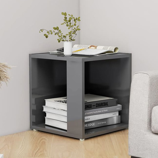 Celous Square High Gloss Side Table In Grey_1