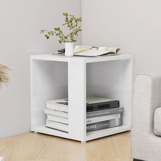 Celous Square High Gloss Side Table In White_1