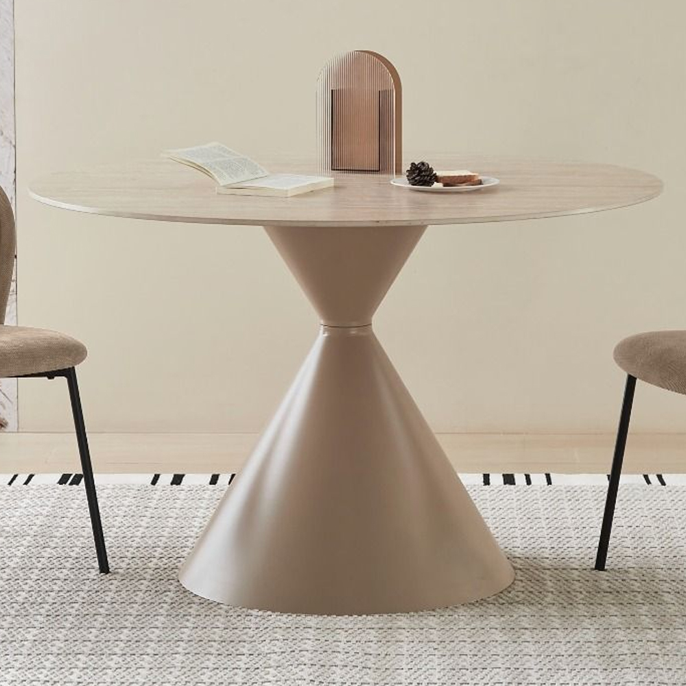 Celrion Travertine Marble Effect Sintered Stone Top Dining Table with Cappuccino Base