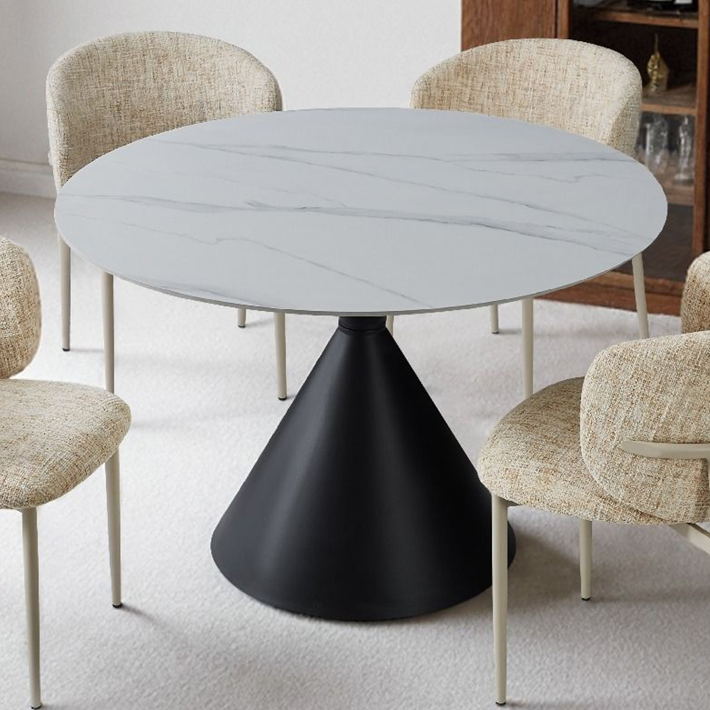 Celrion White Sintered Stone Top Dining Table with Black Base