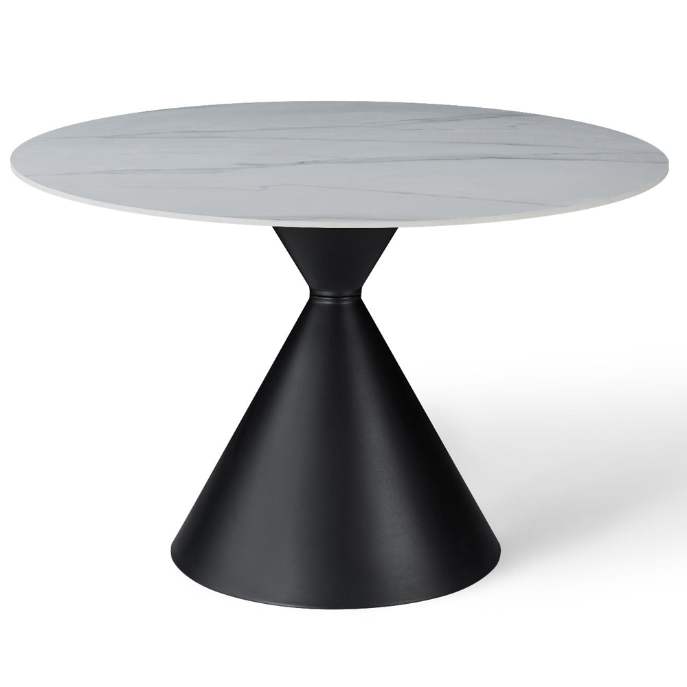 Celrion White Sintered Stone Top Dining Table with Black Base