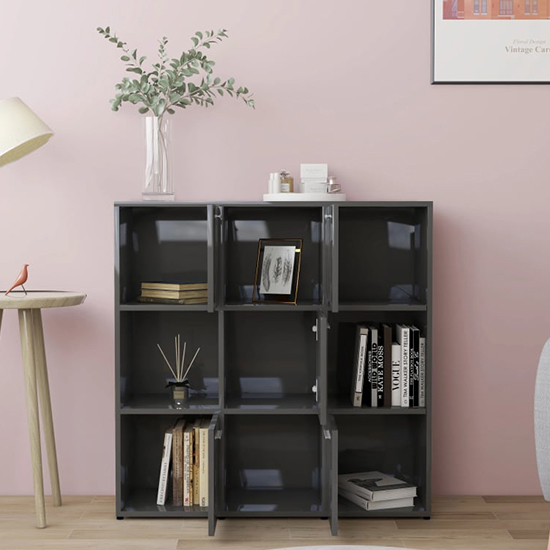 Celsa High Gloss Bookcase With 5 Doors 4 Shelves In Grey_2