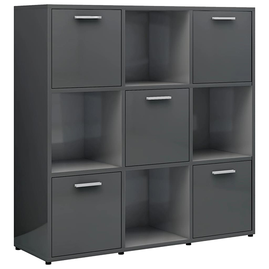 Celsa High Gloss Bookcase With 5 Doors 4 Shelves In Grey_3