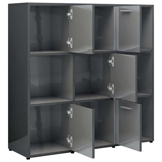 Celsa High Gloss Bookcase With 5 Doors 4 Shelves In Grey_4